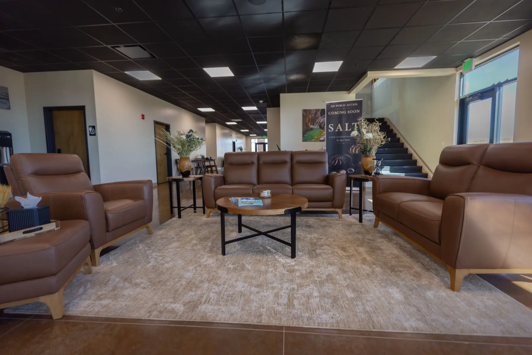 Passenger seating area inside Sandstone Aviation.